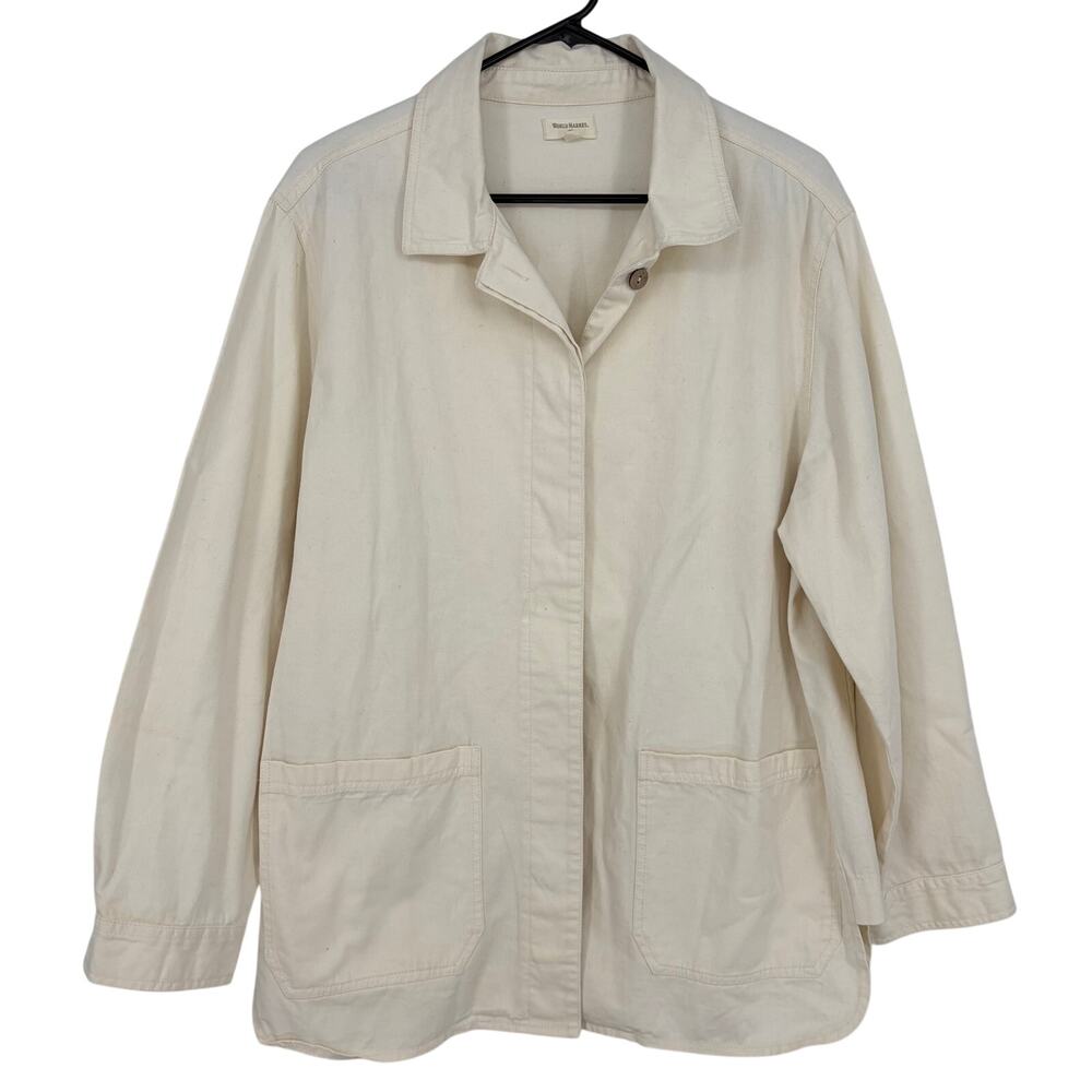 World Market Women's Ecru Beige Boyfriend Jacket with Pockets Size L/XL - Picture 2 of 7